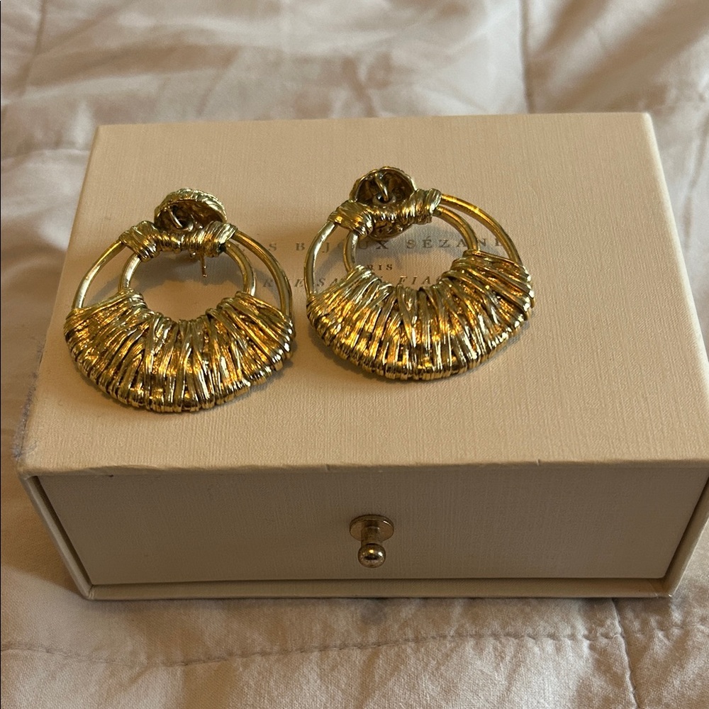 Sezane Gold Textured Hoop Earrings